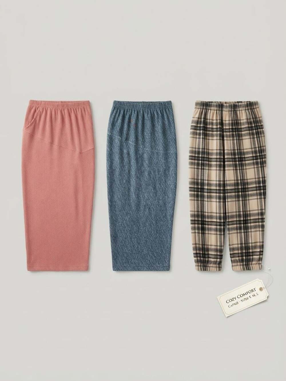 Cozy Comfort Capsule Lounge Pants Set of 3 Solid Pink Blue Space Dye Plaid S M L